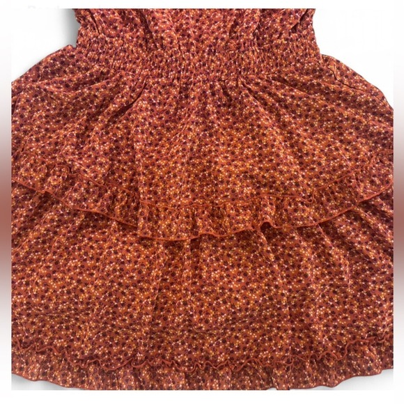 Hesparus Long Sleeve Smocked Waist Ruffle Dress L Boho Fall Floral Cottagecore - Picture 5 of 9